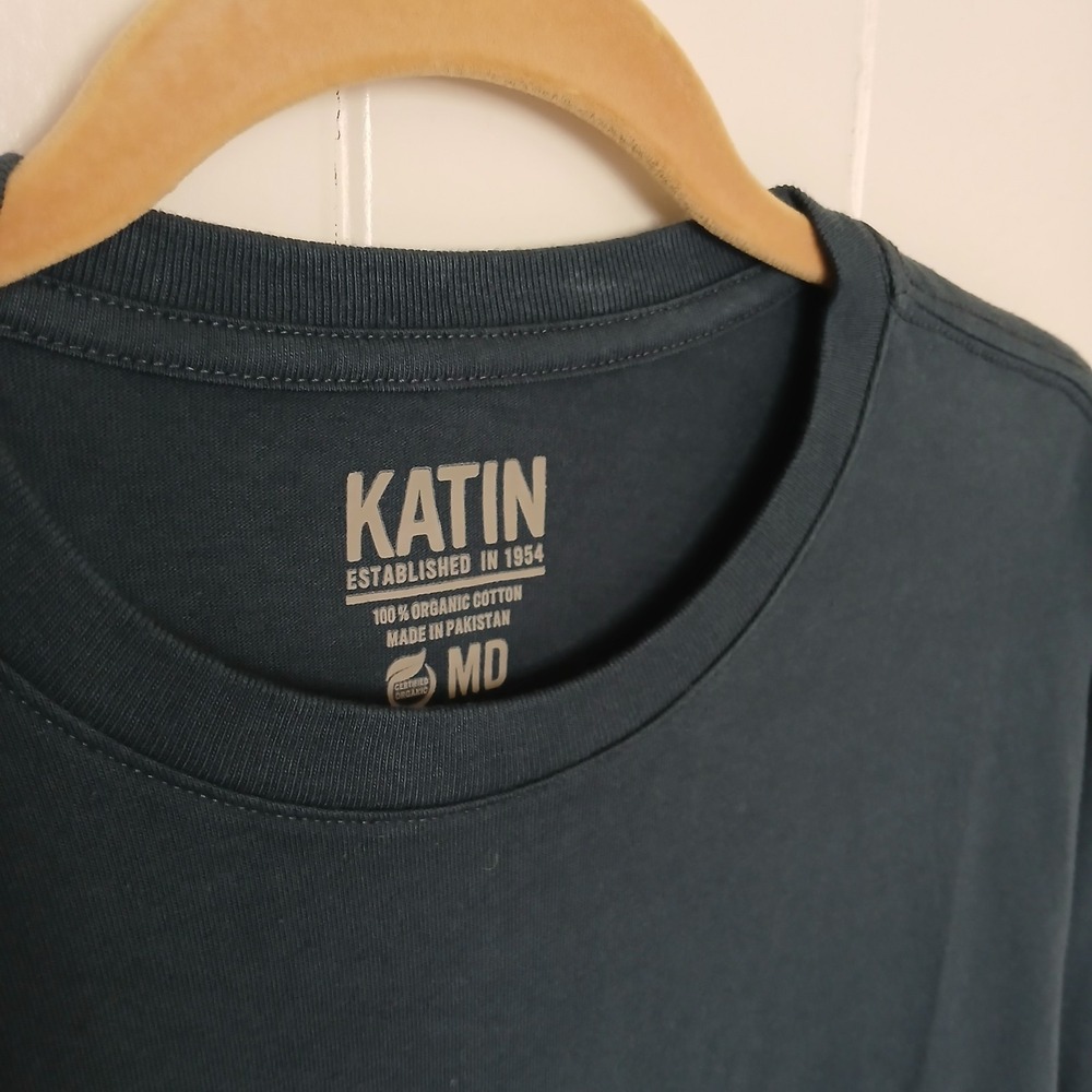Katin Shirt Henley Long Sleeve Top Men's Medium Organic Cotton Blue Surf Outdoor - Picture 7 of 13